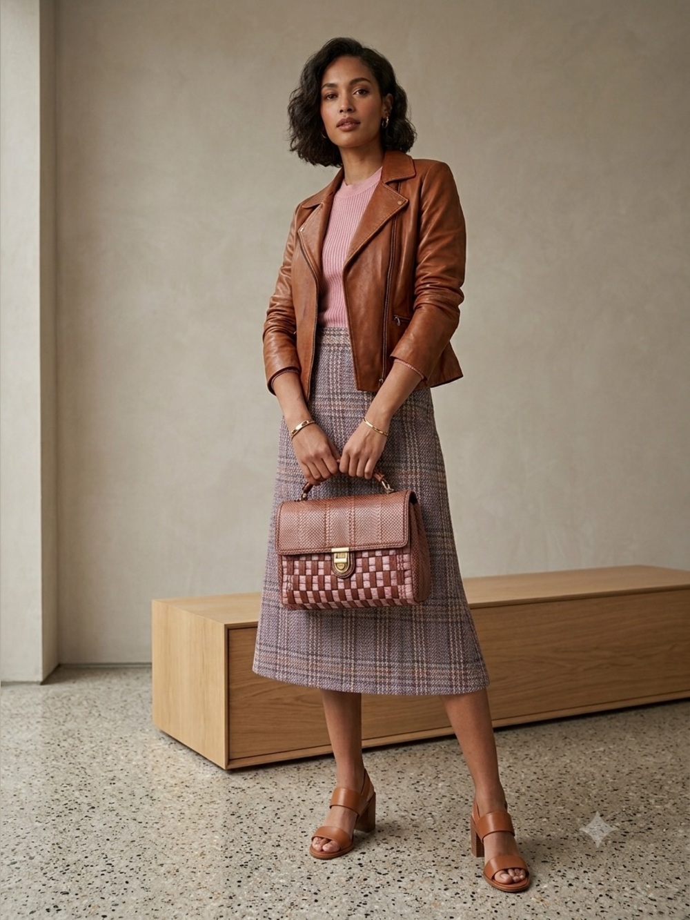 Nina Ricci Mauve Brown Woven Leather ASAP Satchel Shoulder Bag